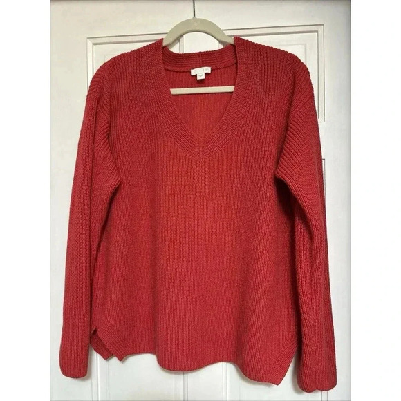 J. Jill Sweaters - J. Jill Sz M Dark Berry Pink V-Neck Sweater Heavyweight Pullover
